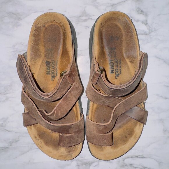 Naot Women's Brown Leather Strappy Toe Loop Slip On Slide Sandals size EUR 35 - Picture 4 of 9